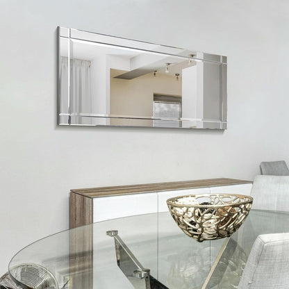 Modern Squared Corner Rectangle Wood Wall Mirror 24 x 54