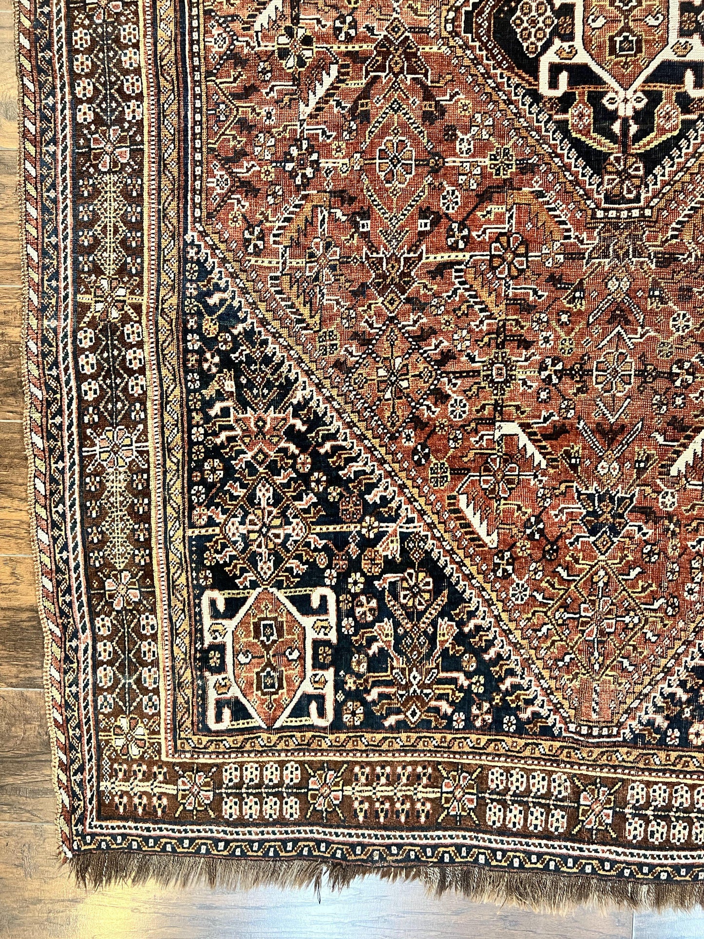 Antique Persian Shiraz Tribal Rug 6x8, Geometric Rug, Wool Handmade Hand Knotted Carpet, Red Blue