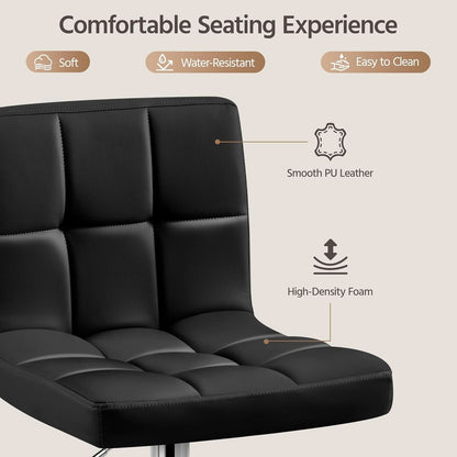 Set Of 2 Adjustable Black PU Leather Swivel Bar Stools
