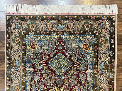 Marvelous Persian Isfahan Rug 3.7 x 5.6, Tree of Life and Animal Pictorials, Handmade Vintage Super Fine 600 KPSI, Kork Wool  Silk Highlights, Rare