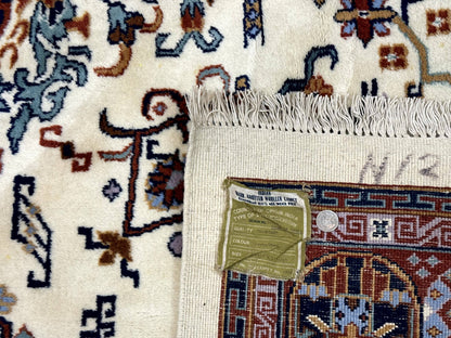 Indo Chinese Wool Rug 9x12, Ivory and Rust Red, Dragon Motifs