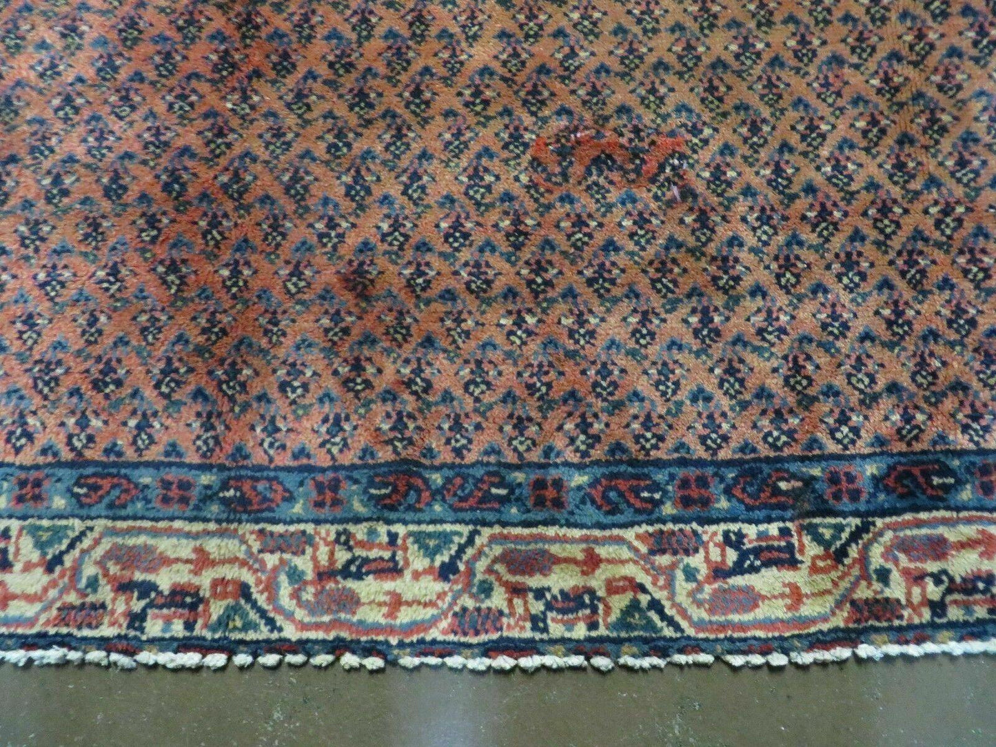 Antique Persian Seraband Runner 3.7 x 11 - Red, Wool, Mir Pattern