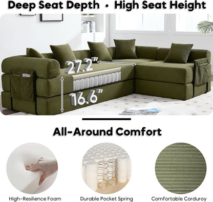 Olive Green Corduroy Premium Modular Sleeper SofaBed