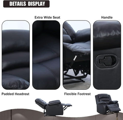 Black Recliner Chair Set of 2 With Overstuffed Cushions