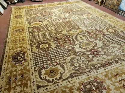 10' X 14' Handmade Pak Peshavar Chobi Agra Wool Carpet Coffee Brown Gold
