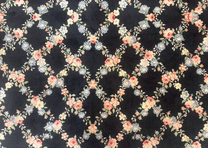 8.8 x 12 Karastan Garden of Eden Rug, Ebony Trellis #509/1270, Black, Floral, Wool Pile, Vintage, Discontinued