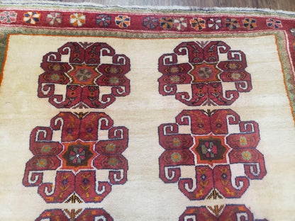 Vintage Persian Gabbeh Rug, Dark Red & Cream, Hand-Knotted, 5' x 6' 4"