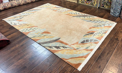 Modern Tibetan Rug 7x10, Soft Wool, Tufenkian Style Carpet, Tibet Nepali Rug, Open Field, Handmade Wool Rug