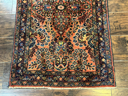 Antique Persian Lilihan Rug 2x4, Red, Floral, Wool, Handmade Lilian Persian Carpet