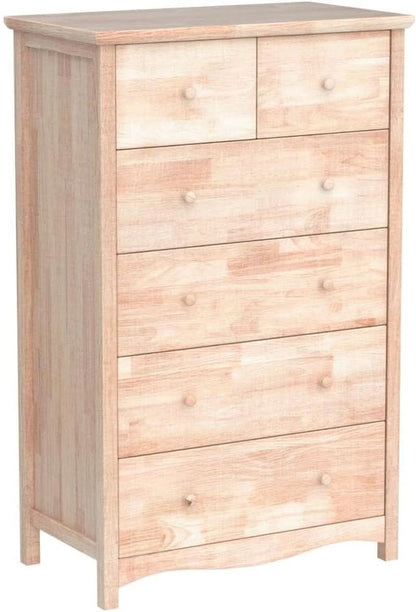 Unfinished Rubber Wood Six Drawer Dresser For DIY Finish