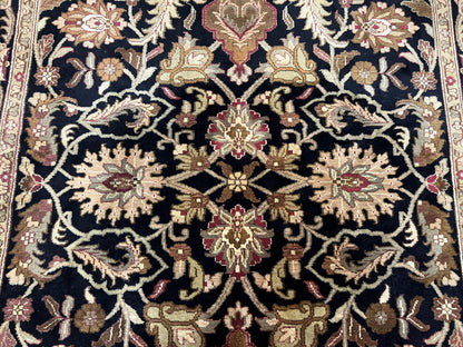 Indo Mahal Sultanabad Rug 8x11, Vintage Indian Oriental Carpet, Wool Handmade Floral Rug 8 x 11 ft, Black Beige Tan, Large Flowers Allover