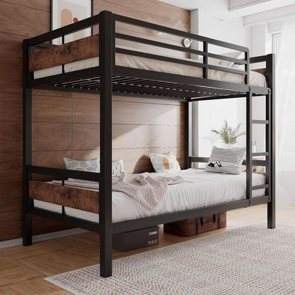 Rustic Brown Twin Over Twin Bunk Bed With Under Bed Storage