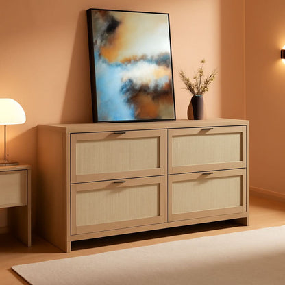 60.8 Inch Dresser Caramel Oak Finish With 7 Drawers