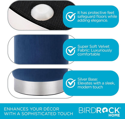 Sleek Round Ottoman Foot Stool Blue Memory Foam Padding