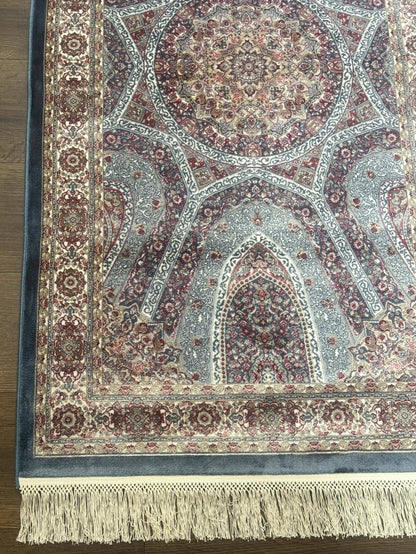 Turkish Silk Runner Rug 2.6 x 10, Light Blue Carpet, Bamboo Silk, New