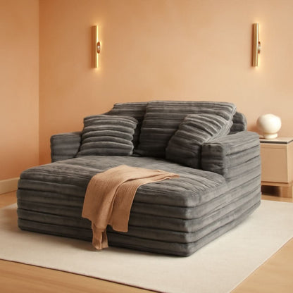 56 Inch Grey Ultra Deluxe Chaise Lounge Chair Cushioned
