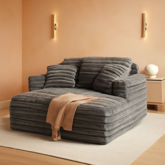 56 Inch Grey Ultra Deluxe Chaise Lounge Chair Cushioned