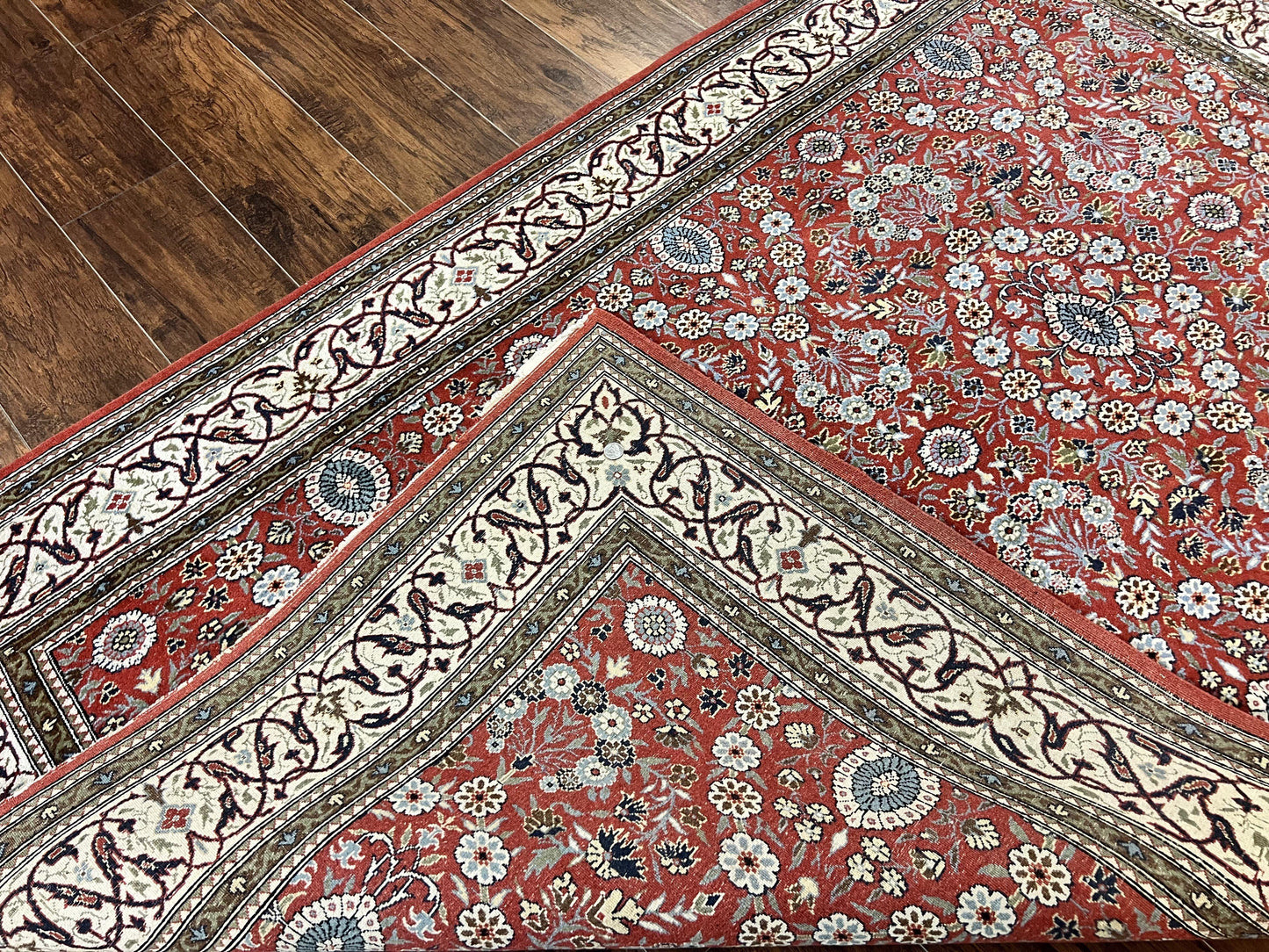 Red Persian Qum Rug 5 x 7.6, Hand Knotted Vintage Wool Fine Carpet 270 KPSI, Floral Allover