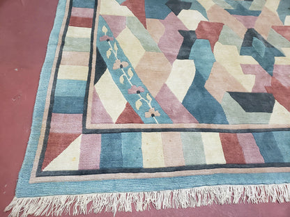 Contemporary Indian Nepalese Area Rug 8x11, Wool Hand-Knotted Modern Multicolor Nepali Abstract Carpet 8 x 11 Soft Playroom Nursery Room Rug