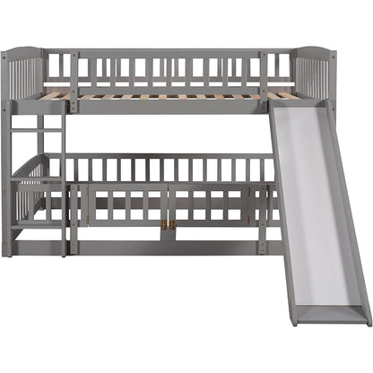 Gray Bunk Bed With Slide And Ladder For Kids Bedroom