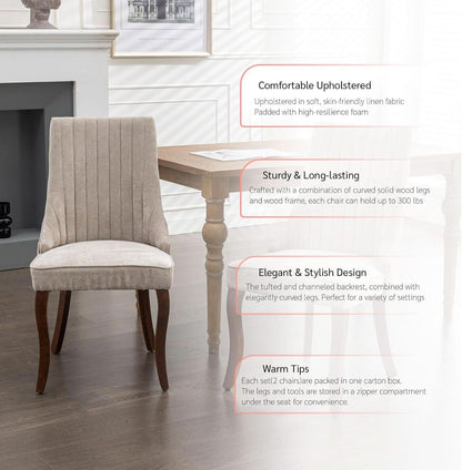 Velvet Dining Chairs Set of 4 Beige With Curved Wood Legs