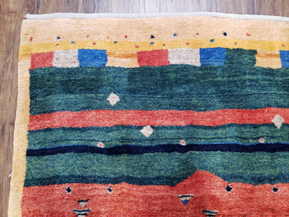 Colorful Persian Gabbeh Rug 4x6, Soft Pile, Colorful Rug, Handmade Hand Knotted Wool Carpet, Home Office Rug, Area Rug for Bedroom 4 x 6 ft