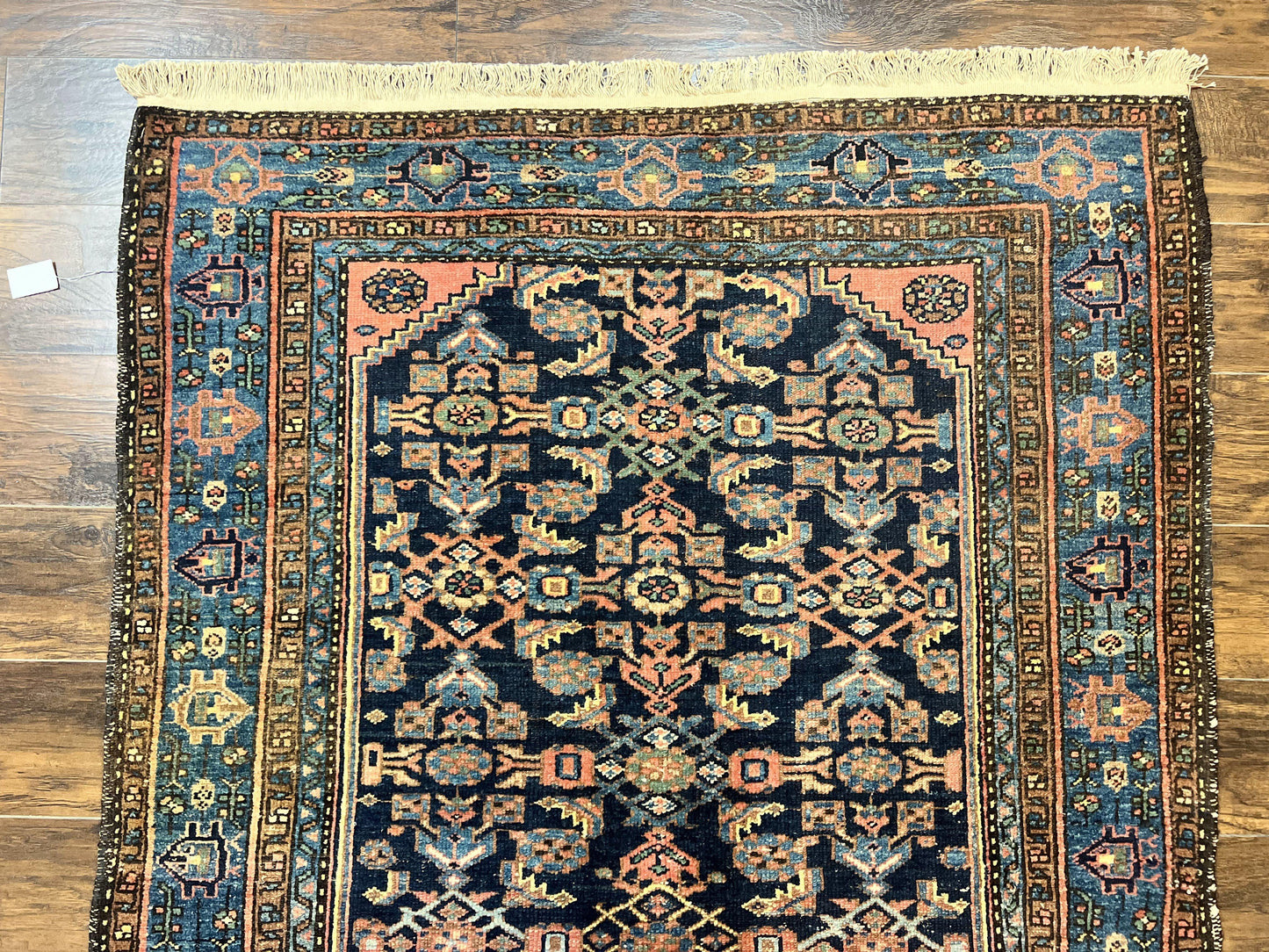 Antique Persian Tribal Rug 5x7, Navy Blue & Pink, Hand Knotted Handmade 1920s Wool Rug, Allover Pattern, Persian Hamadan Rug