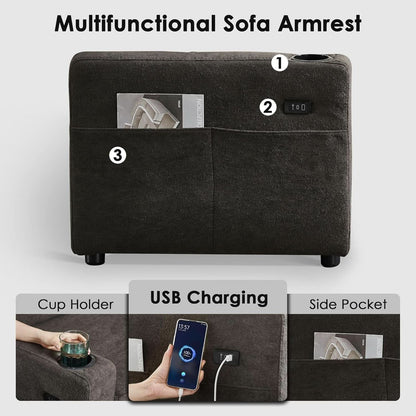 Dark Grey Microfiber Reversible Sectional Sofa Bed With USB