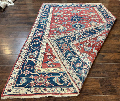 Turkish Flatweave Rug 6x9, Heriz Design, Red and Blue