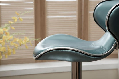 Blue Cushioned Leatherette Barstools Set Of 2 With Airlift Height And Swivel