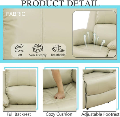 Beige Leather Recliner Sofa Set With Storage And Cup Holder