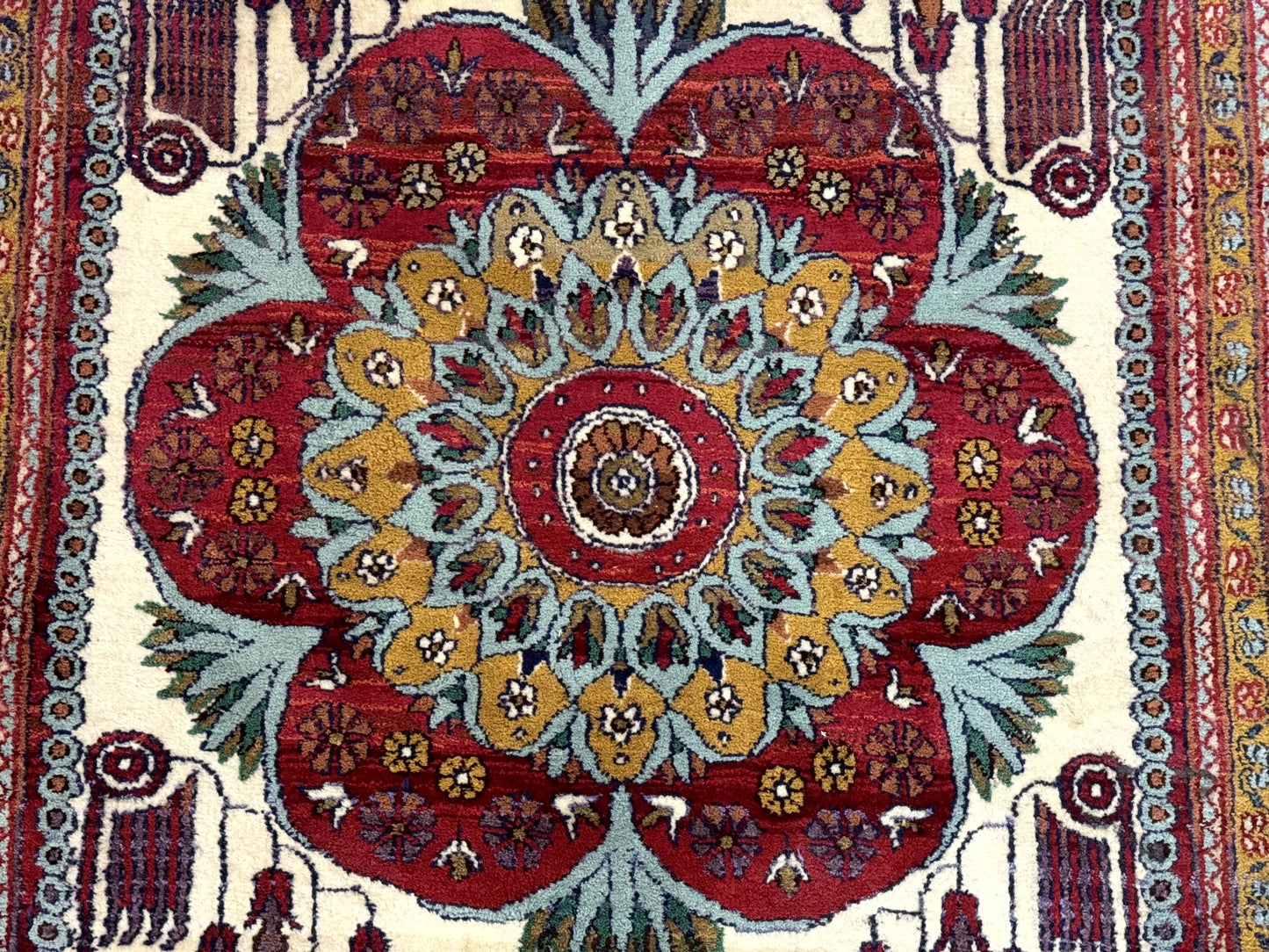 Persian Bijar Rug 2.6 x 4, Antique Carpet, Brick Red and Ivory