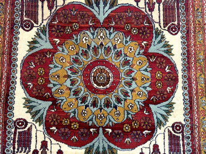 Persian Bijar Rug 2.6 x 4, Antique Carpet, Brick Red and Ivory
