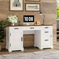 55 Inch Farmhouse Executive Desk With File Cabinet And Power Outlets