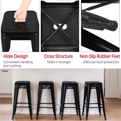 30 Inch Metal Bar Stools Stackable Indoor Outdoor Set Of 4