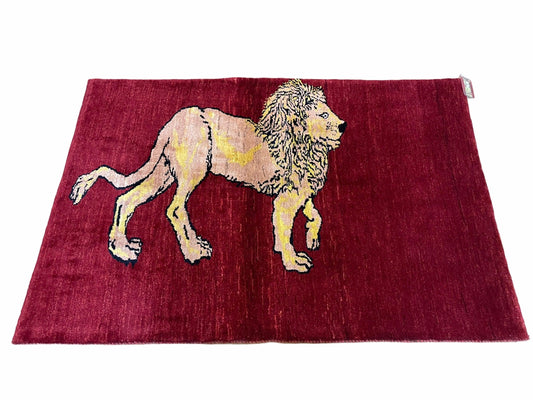 3 X 5 Handmade New Vintage Rug Quality Wool Lion Red Veggy Dyes Hand-Knotted