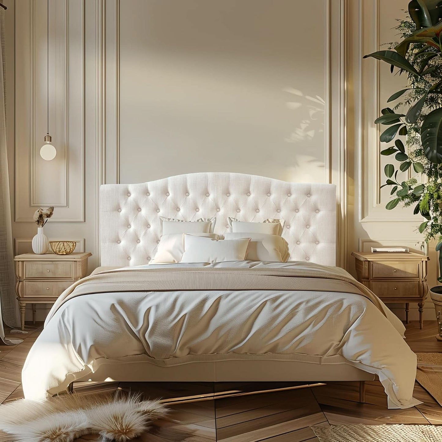 Tufted Linen Upholstered Headboard for Queen Full Beds