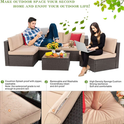 Outdoor Wicker Sectional Sofa Set with Coffee Table