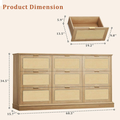 60 Inch SolidOak BohoInspired Dresser With Drawers