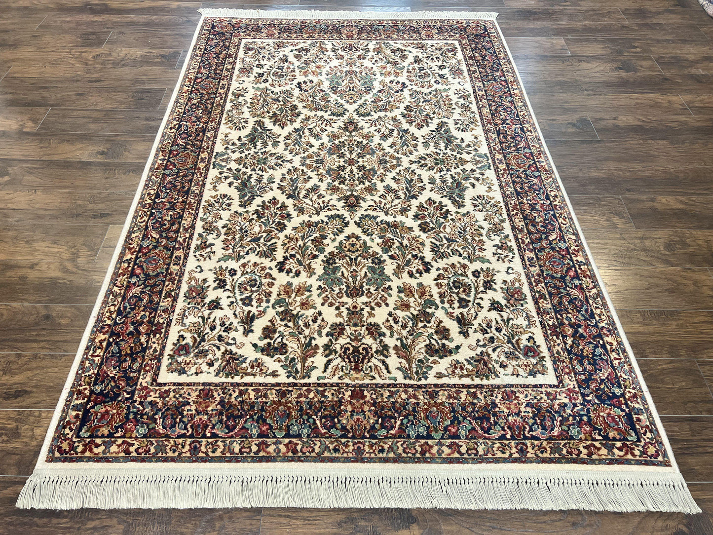 Karastan Rug 5.9 x 9, Ivory Sarouk #760, Wool Vintage Original Collection 700 Series