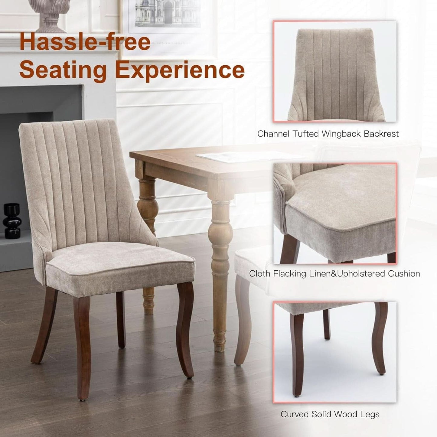 Velvet Dining Chairs Set of 4 Beige With Curved Wood Legs