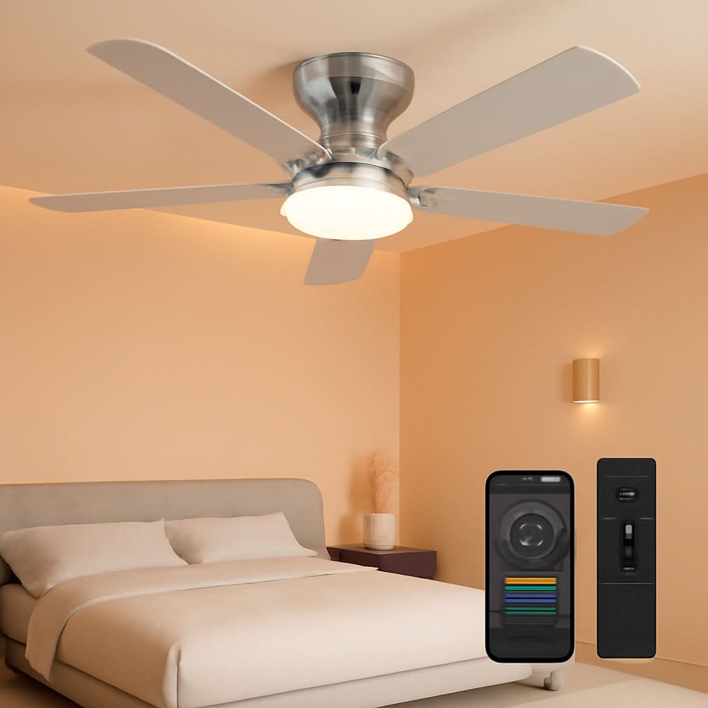 46 Inch Smart Flush Mount Ceiling Fan With Dimmable Lights