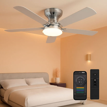 46 Inch Smart Flush Mount Ceiling Fan With Dimmable Lights