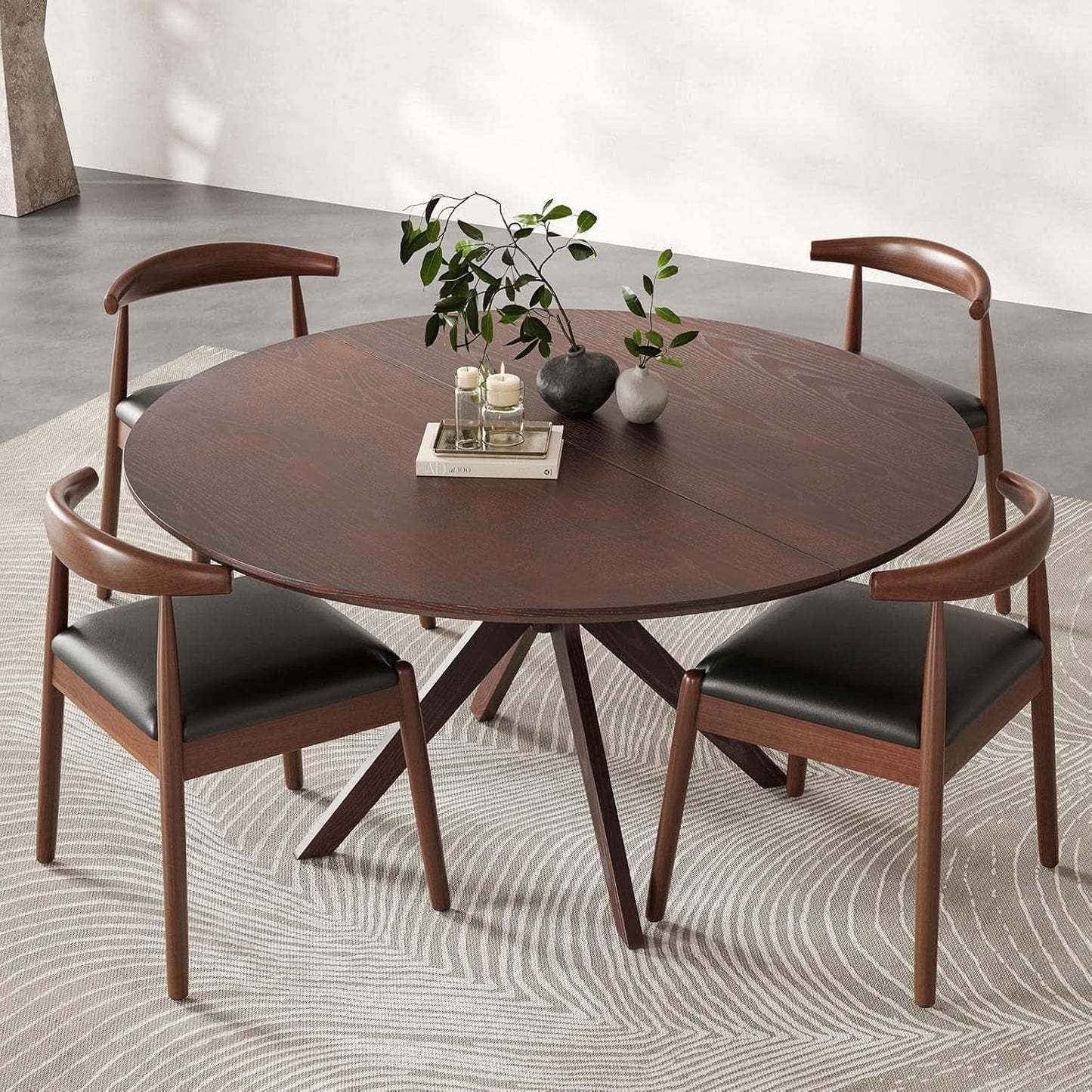 Walnut 47.2-Inch Round Dining Table With X Pedestal Solid Wood