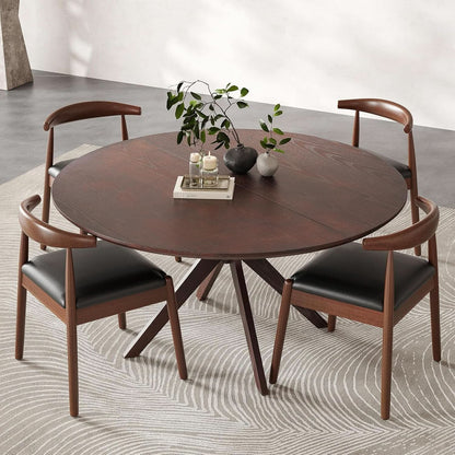 Walnut 47.2-Inch Round Dining Table With X Pedestal Solid Wood