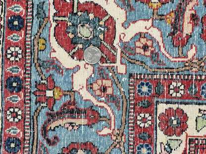 Persian Veramin Rug 7x11, Repeated Allover Pattern, Handmade Vintage Carpet, Navy Blue