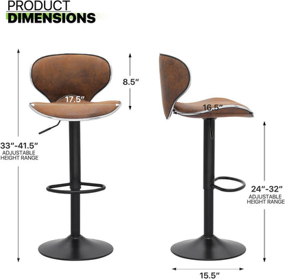 Bar Stools Set Of 2 Adjustable Counter Height PU Leather
