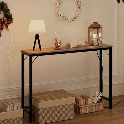 Industrial Grey Console Table With Charging Station