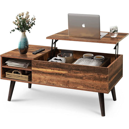 Rustic Brown Lift Top Coffee Table With Built In Storage