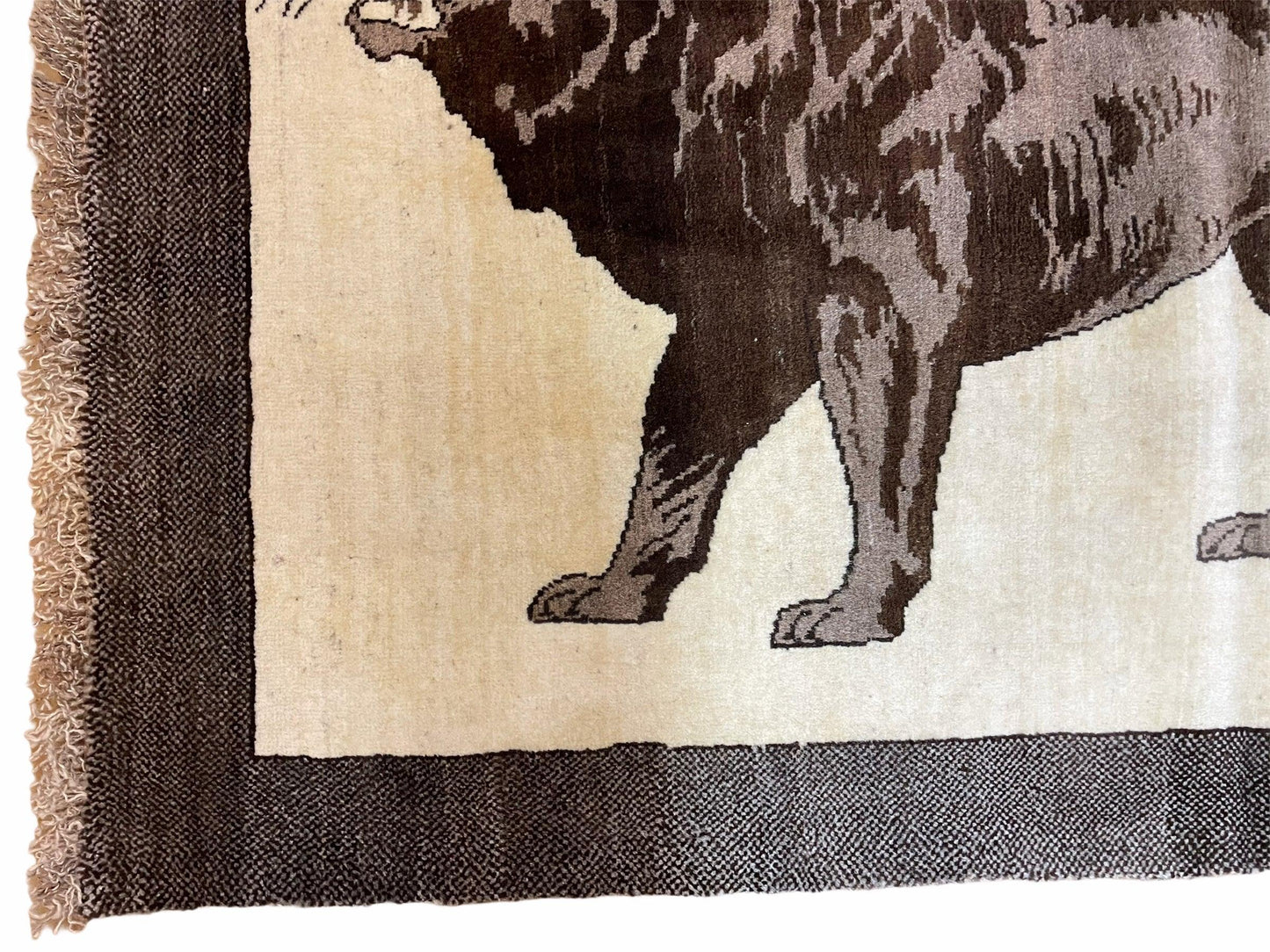 3 x 5 Handmade Rug Brown Beige Hand-Knotted Lion Rug New Vintage Quality Animal